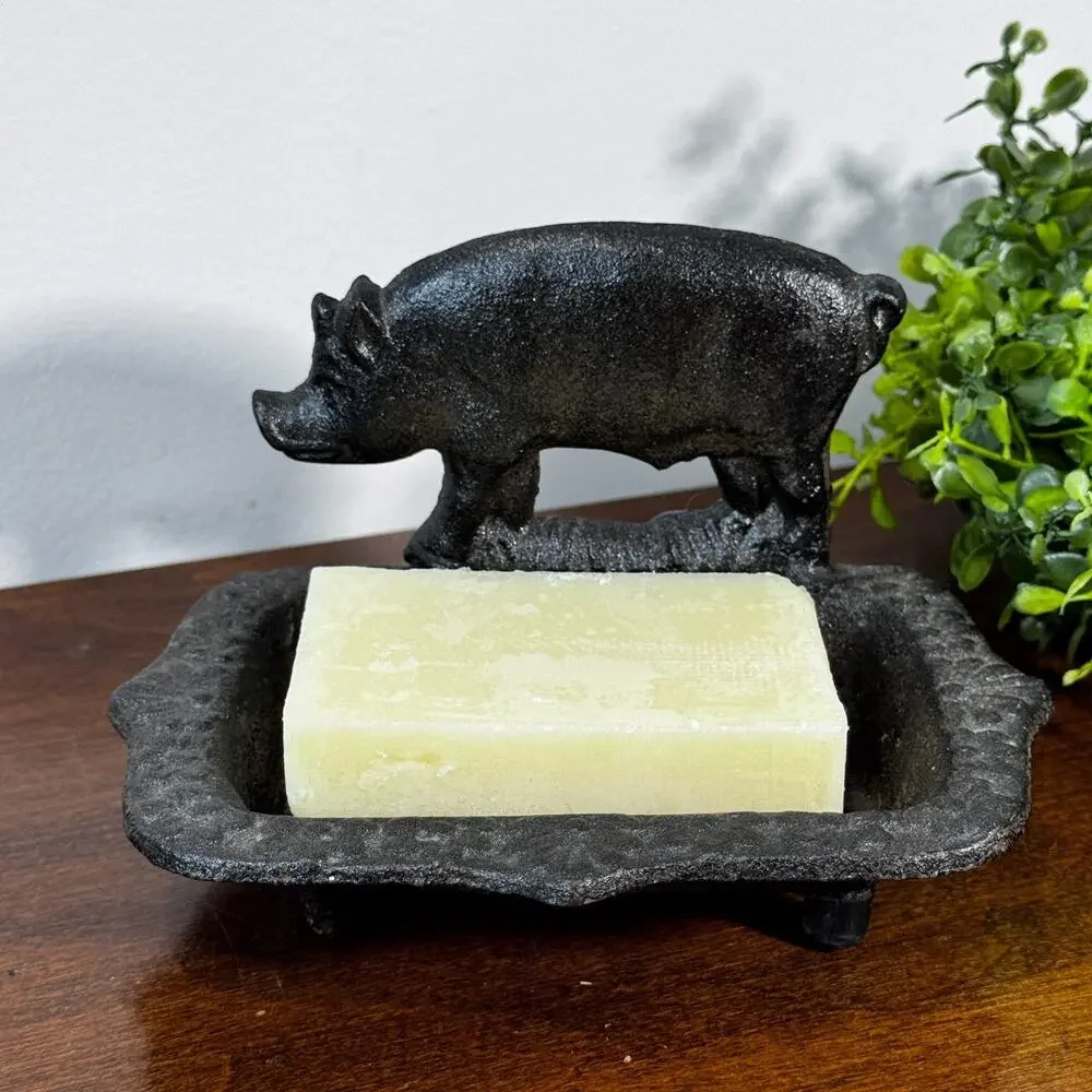 Vintage Cast Iron Pig Soap Dish Holder Rustic Farmhouse Decor